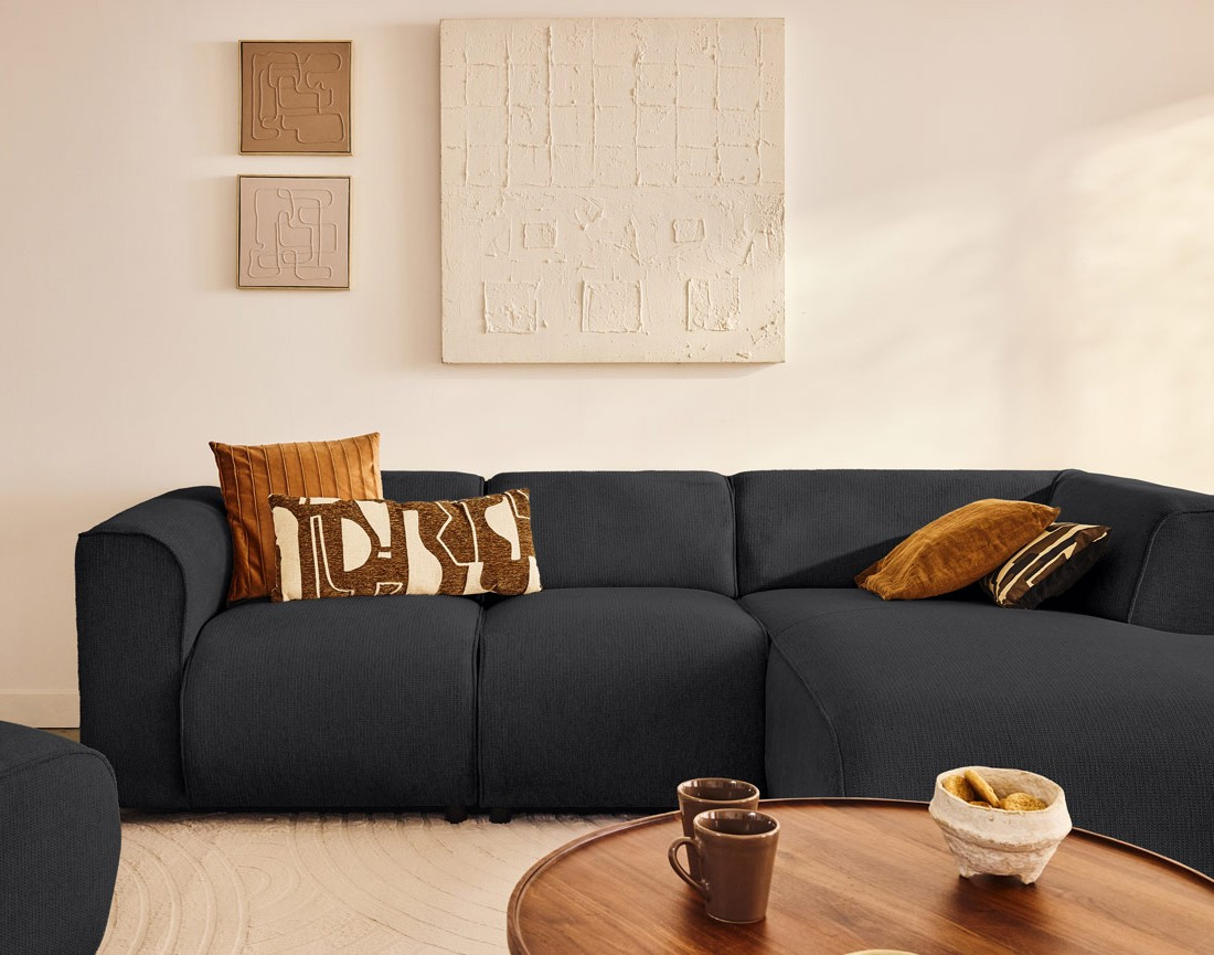 Canapé modulable d'angle droit 4 places en tissu texturé Suaro Canapé modulable d'angle droit 4 places en tissu texturé Suaro