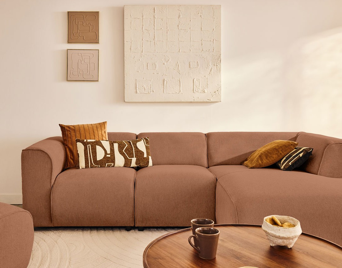 Canapé modulable d'angle droit 4 places en tissu texturé Suaro