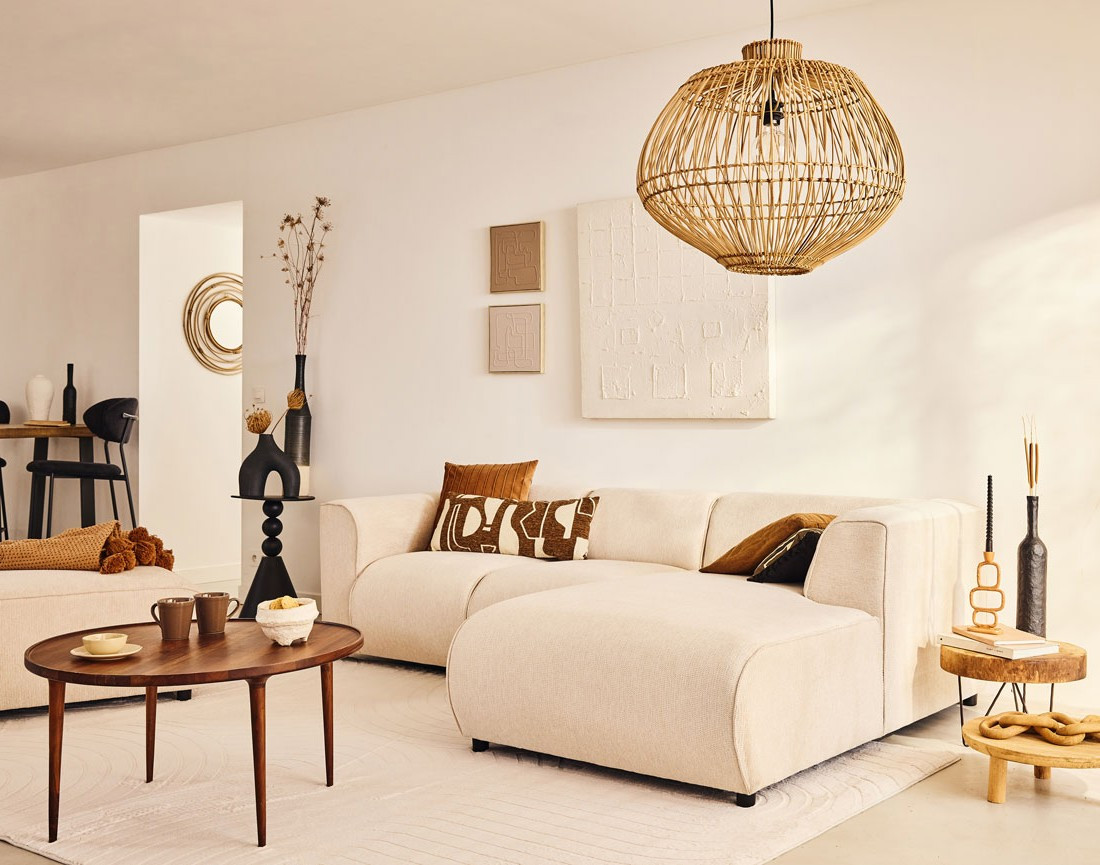 Canapé modulable d'angle droit 4 places en tissu texturé Suaro Canapé modulable d'angle droit 4 places en tissu texturé Suaro