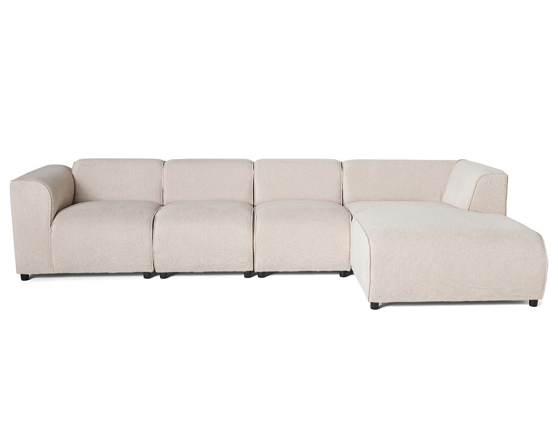 Canapé modulable d'angle droit 5 places en tissu texturé Suaro