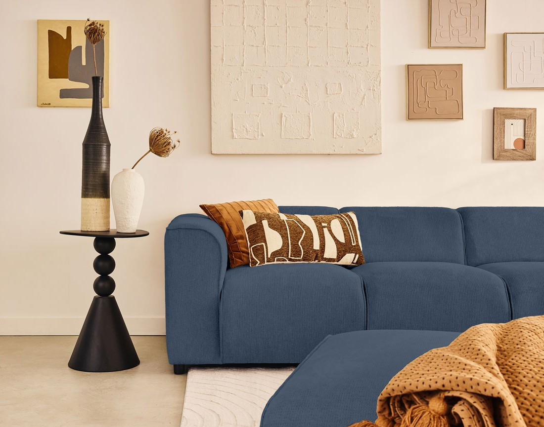 Canapé modulable d'angle droit 5 places en tissu texturé Suaro