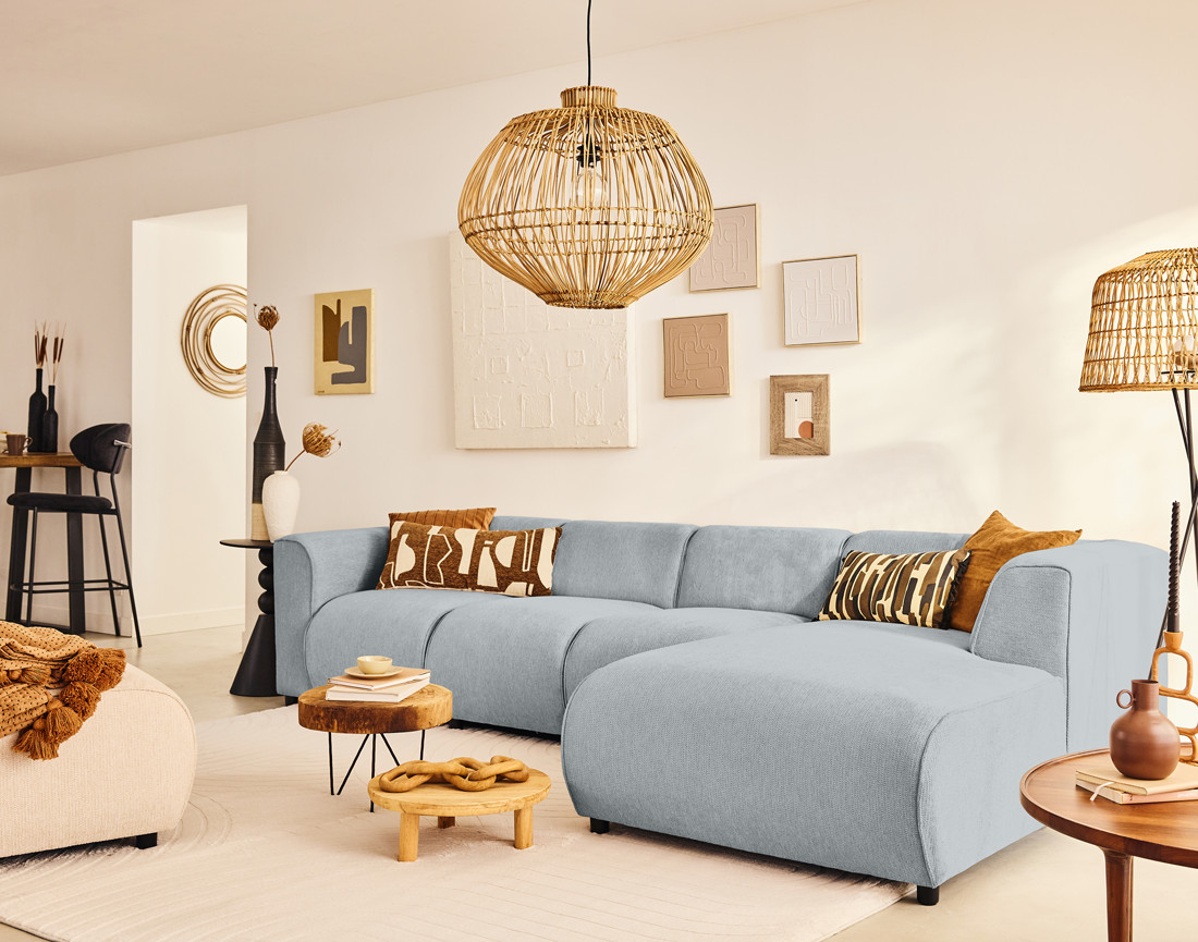 Canapé modulable d'angle droit 5 places en tissu texturé Suaro Canapé modulable d'angle droit 5 places en tissu texturé Suaro