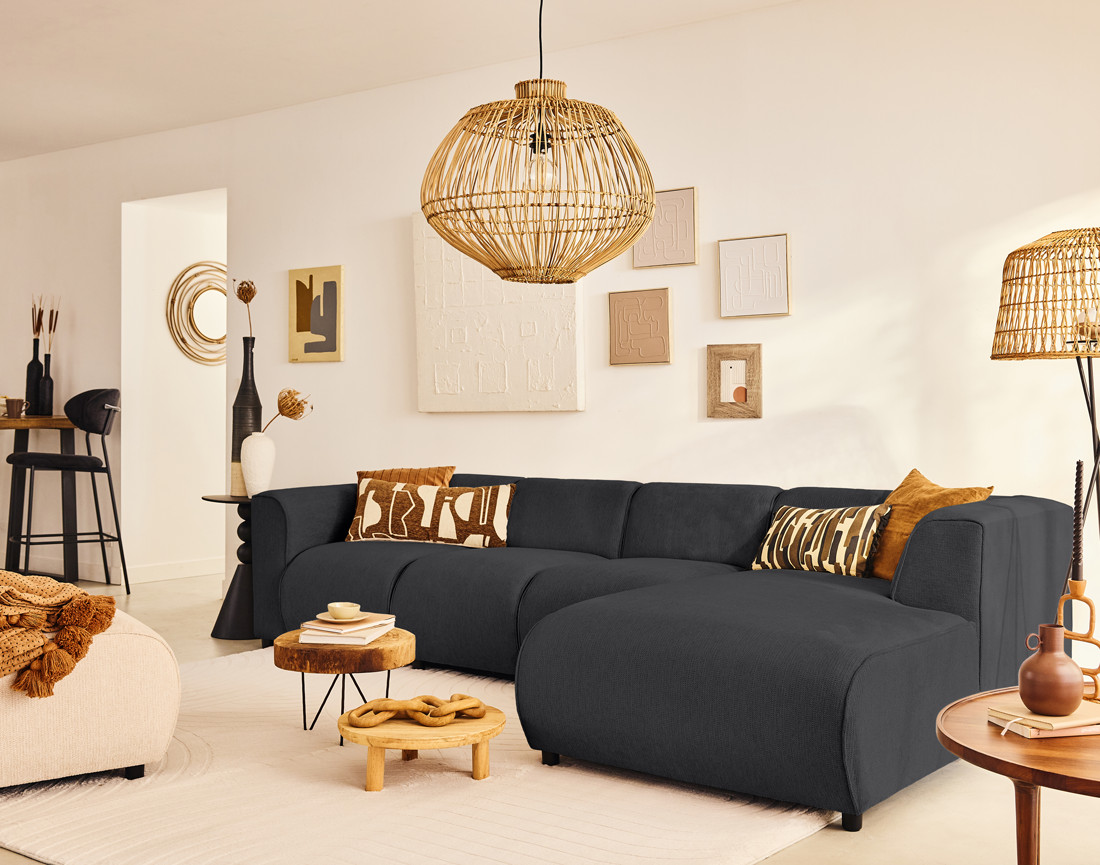 Canapé modulable d'angle droit 5 places en tissu texturé Suaro Canapé modulable d'angle droit 5 places en tissu texturé Suaro