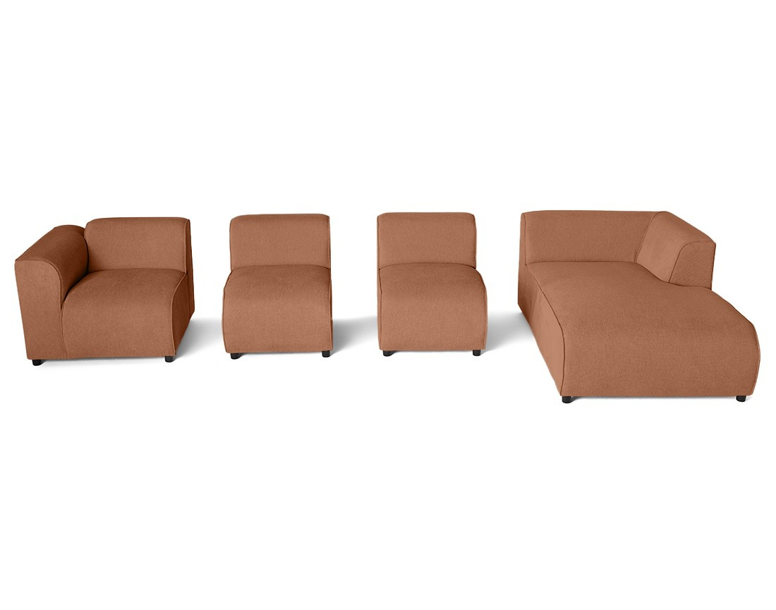 Canapé modulable d'angle droit 5 places en tissu texturé Suaro