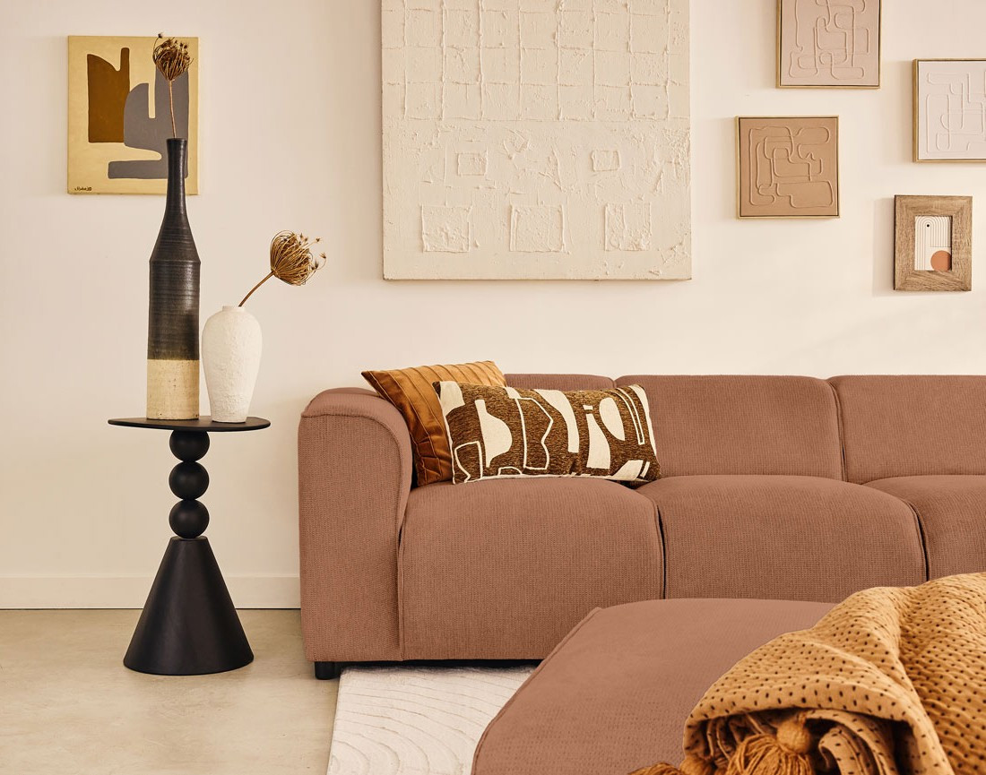 Canapé modulable d'angle droit 5 places en tissu texturé Suaro