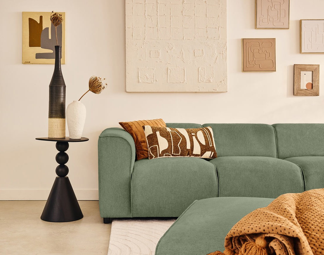 Canapé modulable d'angle droit 5 places en tissu texturé Suaro