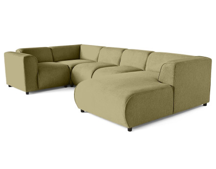 Canapé modulable panoramique d'angle gauche 7 places en tissu texturé Suaro