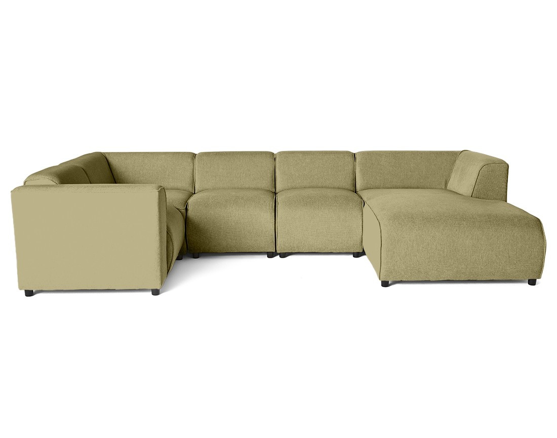 Canapé modulable panoramique d'angle gauche 7 places en tissu texturé Suaro