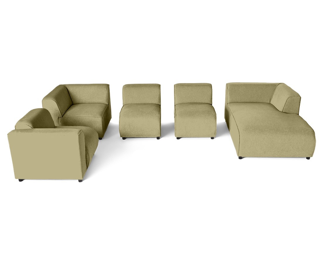 Canapé modulable panoramique d'angle gauche 7 places en tissu texturé Suaro