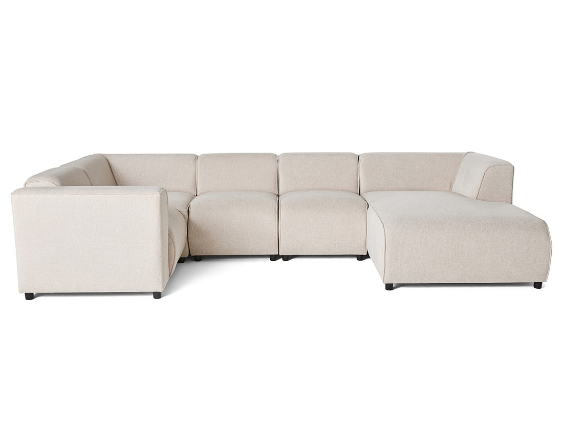 Canapé modulable panoramique d'angle gauche 7 places en tissu texturé Suaro Canapé modulable panoramique d'angle gauche 7 places en tissu texturé Suaro