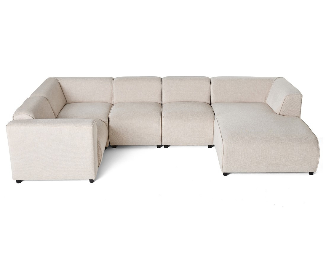 Canapé modulable panoramique d'angle gauche 7 places en tissu texturé Suaro Canapé modulable panoramique d'angle gauche 7 places en tissu texturé Suaro