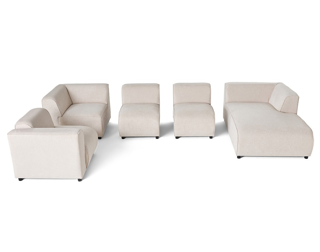 Canapé modulable panoramique d'angle gauche 7 places en tissu texturé Suaro Canapé modulable panoramique d'angle gauche 7 places en tissu texturé Suaro