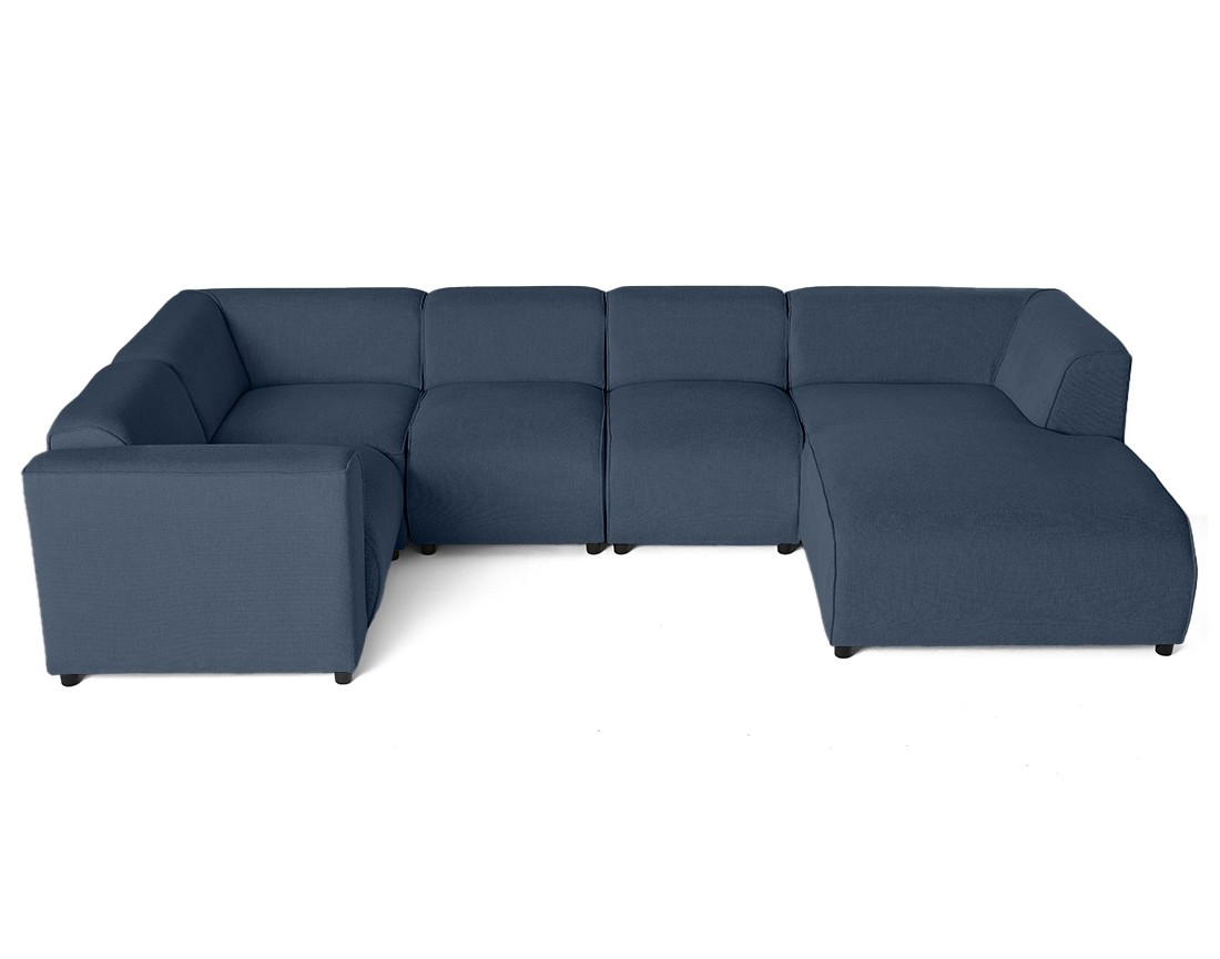 Canapé modulable panoramique d'angle gauche 7 places en tissu texturé Suaro