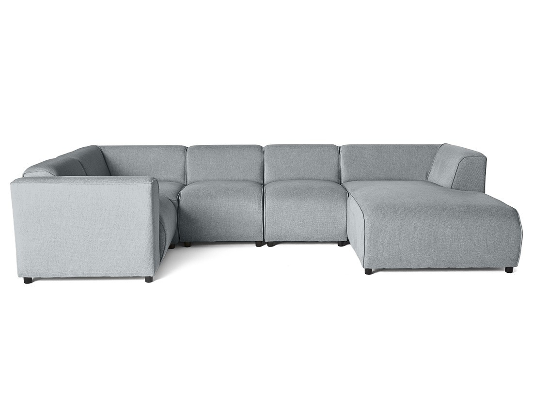 Canapé modulable panoramique d'angle gauche 7 places en tissu texturé Suaro Canapé modulable panoramique d'angle gauche 7 places en tissu texturé Suaro