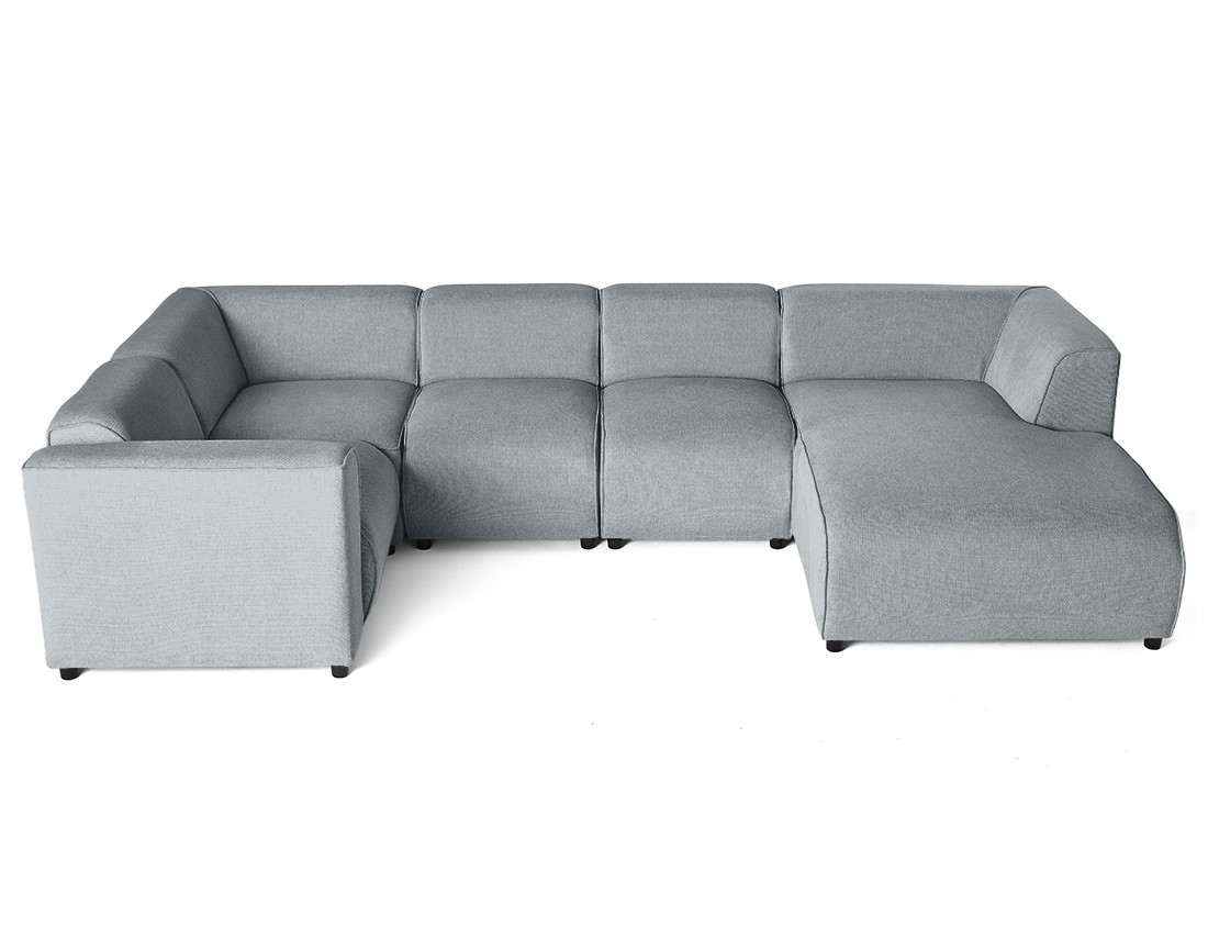 Canapé modulable panoramique d'angle gauche 7 places en tissu texturé Suaro Canapé modulable panoramique d'angle gauche 7 places en tissu texturé Suaro