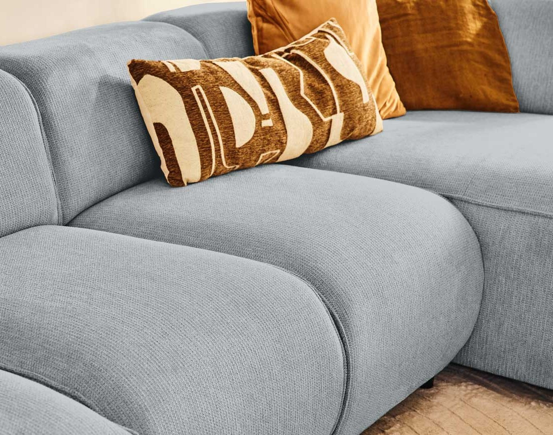 Canapé modulable panoramique d'angle gauche 7 places en tissu texturé Suaro Canapé modulable panoramique d'angle gauche 7 places en tissu texturé Suaro