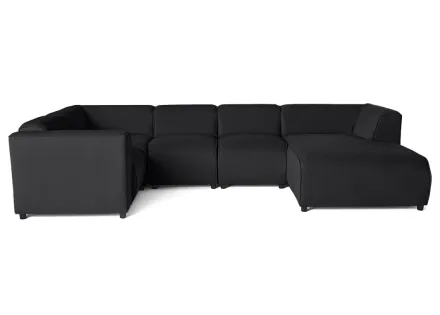 Canapé modulable panoramique d'angle gauche 7 places en tissu texturé Suaro