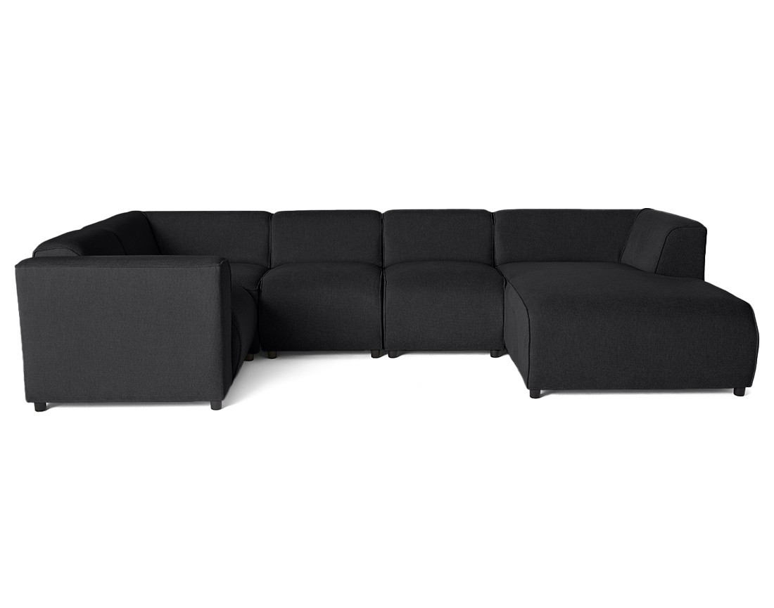 Canapé modulable panoramique d'angle gauche 7 places en tissu texturé Suaro Canapé modulable panoramique d'angle gauche 7 places en tissu texturé Suaro