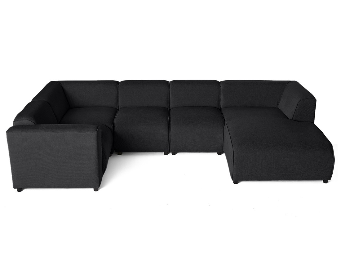 Canapé modulable panoramique d'angle gauche 7 places en tissu texturé Suaro Canapé modulable panoramique d'angle gauche 7 places en tissu texturé Suaro