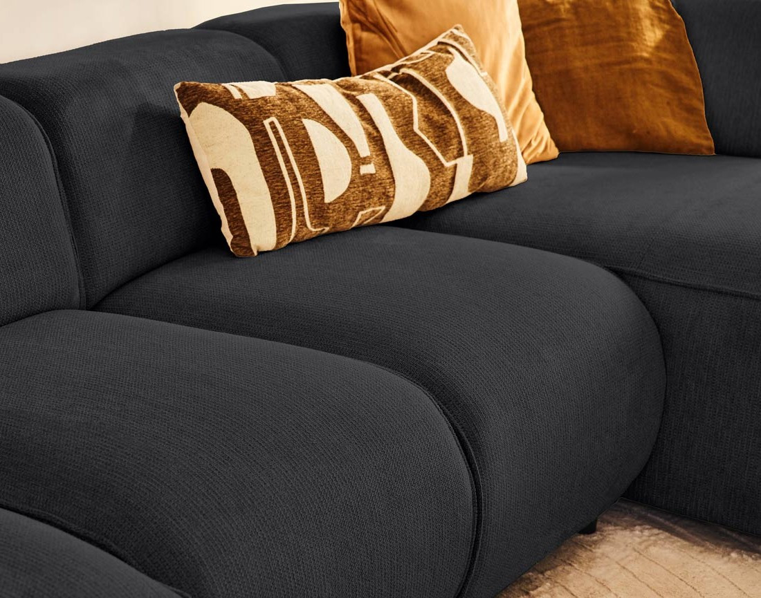 Canapé modulable panoramique d'angle gauche 7 places en tissu texturé Suaro Canapé modulable panoramique d'angle gauche 7 places en tissu texturé Suaro