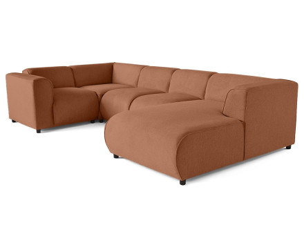 Canapé modulable panoramique d'angle gauche 7 places en tissu texturé Suaro