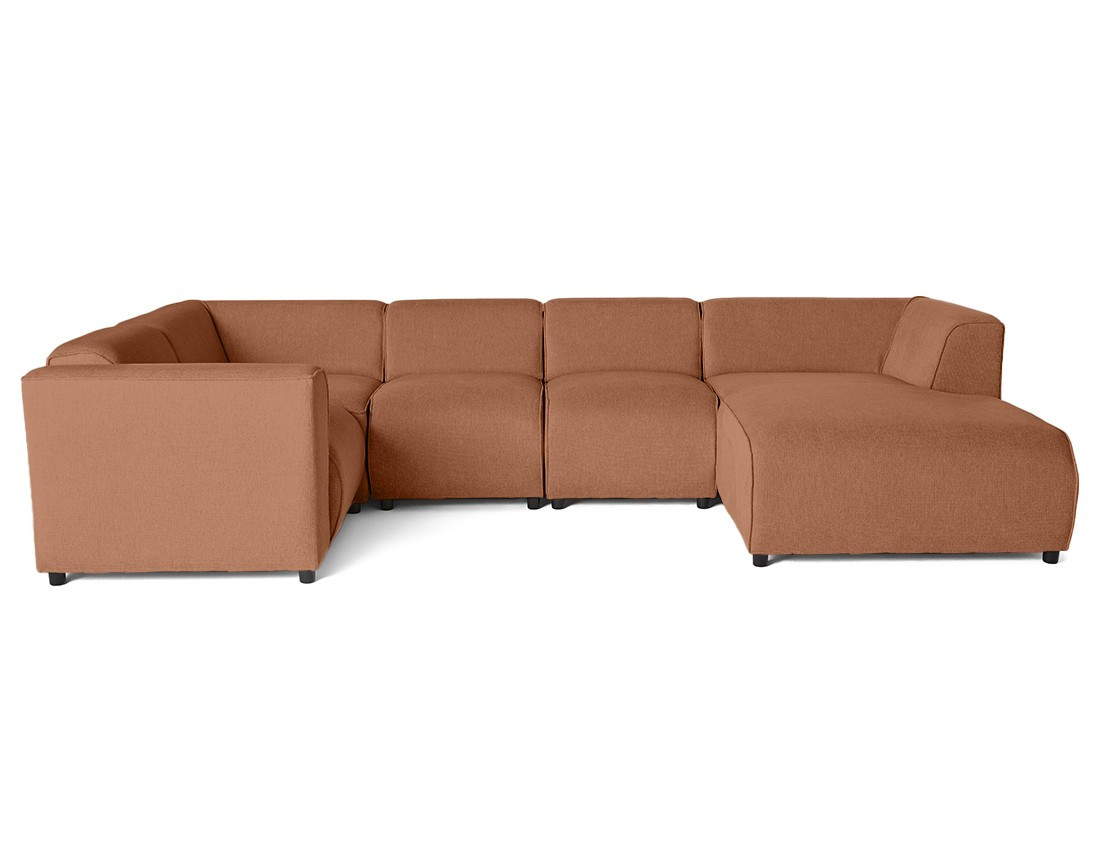 Canapé modulable panoramique d'angle gauche 7 places en tissu texturé Suaro