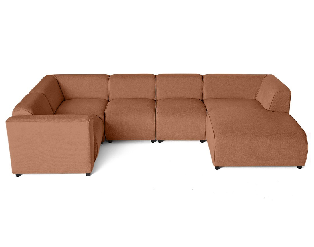 Canapé modulable panoramique d'angle gauche 7 places en tissu texturé Suaro