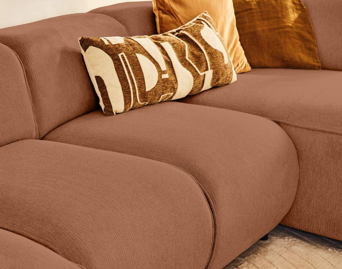 Canapé modulable panoramique d'angle gauche 7 places en tissu texturé Suaro