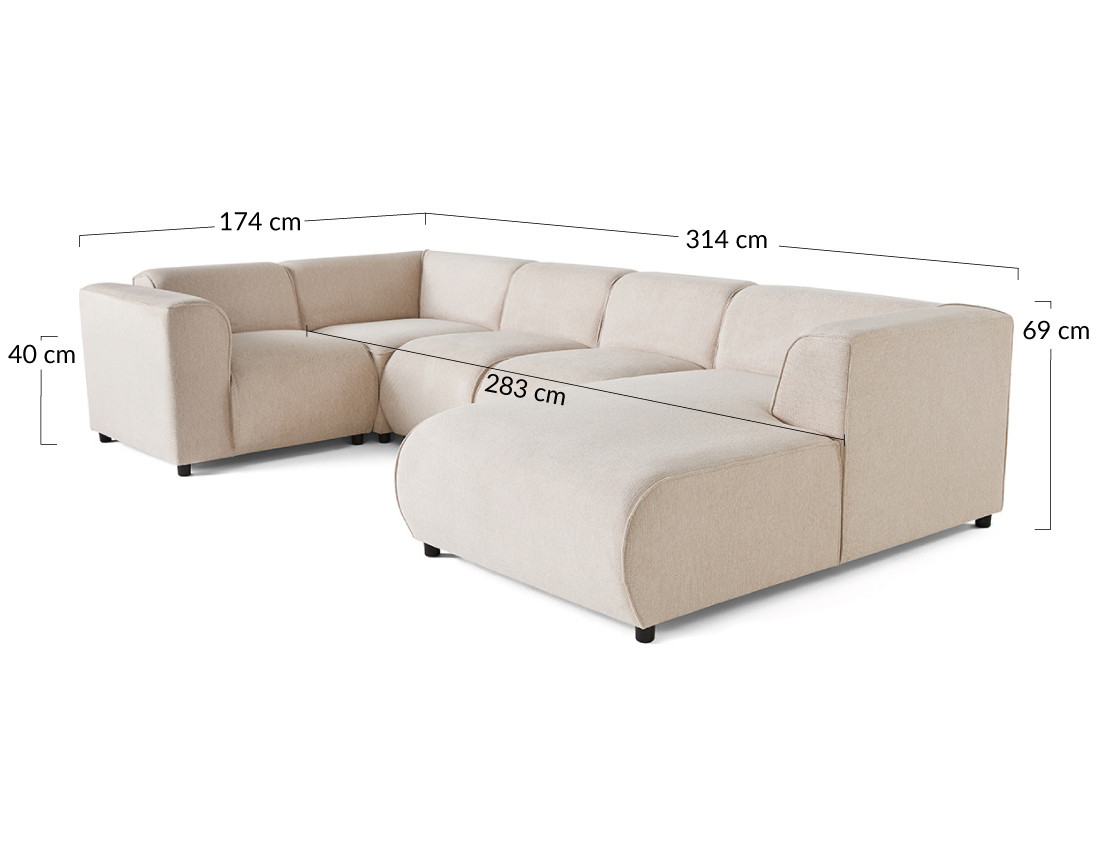Canapé modulable panoramique d'angle gauche 7 places en tissu texturé Suaro