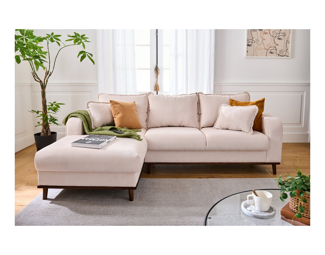 Canapé d'angle gauche 4 places en velours côtelé Canapé d'angle gauche 4 places en velours côtelé