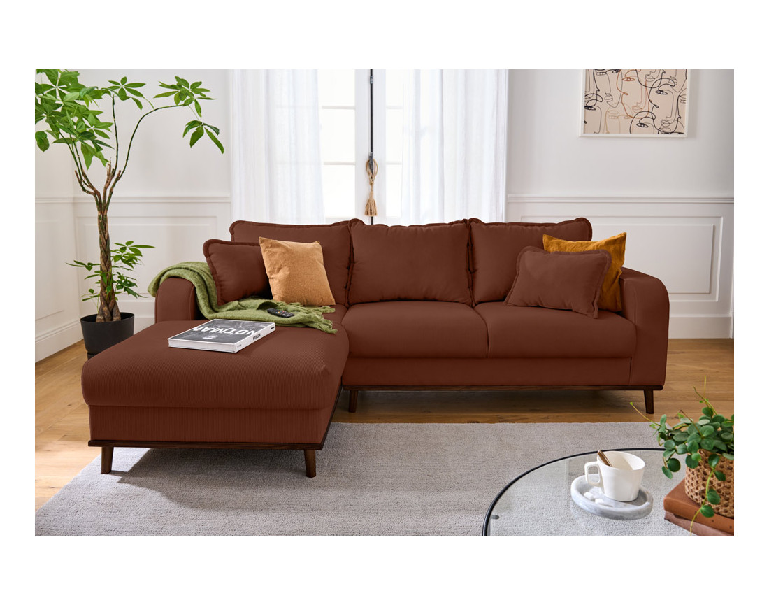 Canapé d'angle gauche 4 places en velours côtelé