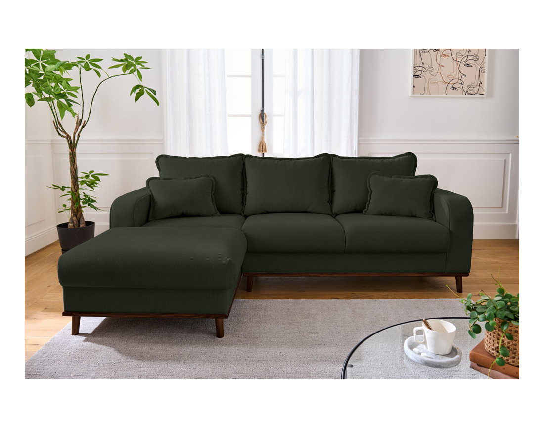 Canapé d'angle gauche 4 places en velours côtelé