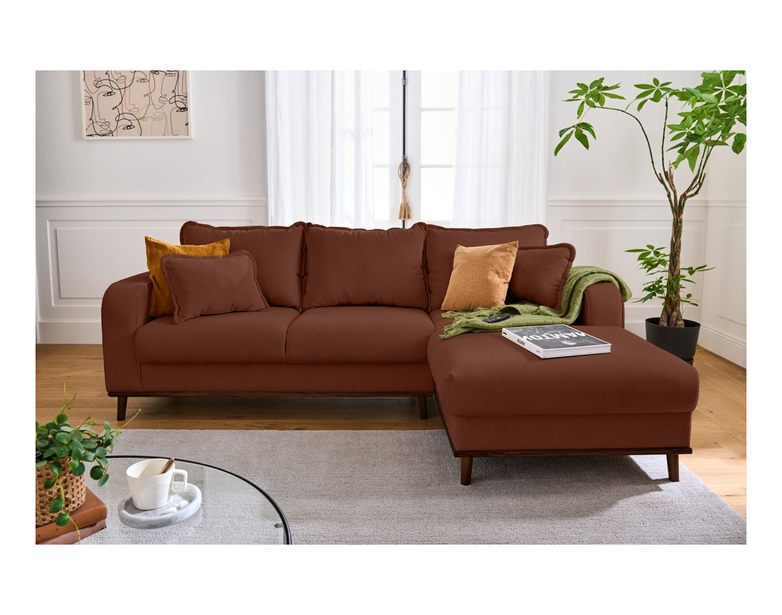 Canapé d'angle droit 4 places en velours côtelé Albane