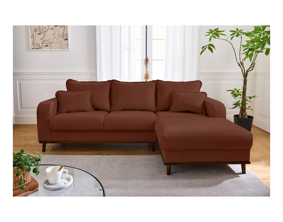 Canapé d'angle droit 4 places en velours côtelé Albane