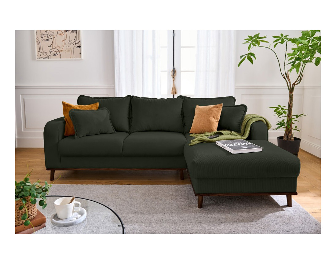 Canapé d'angle droit 4 places en velours côtelé Albane