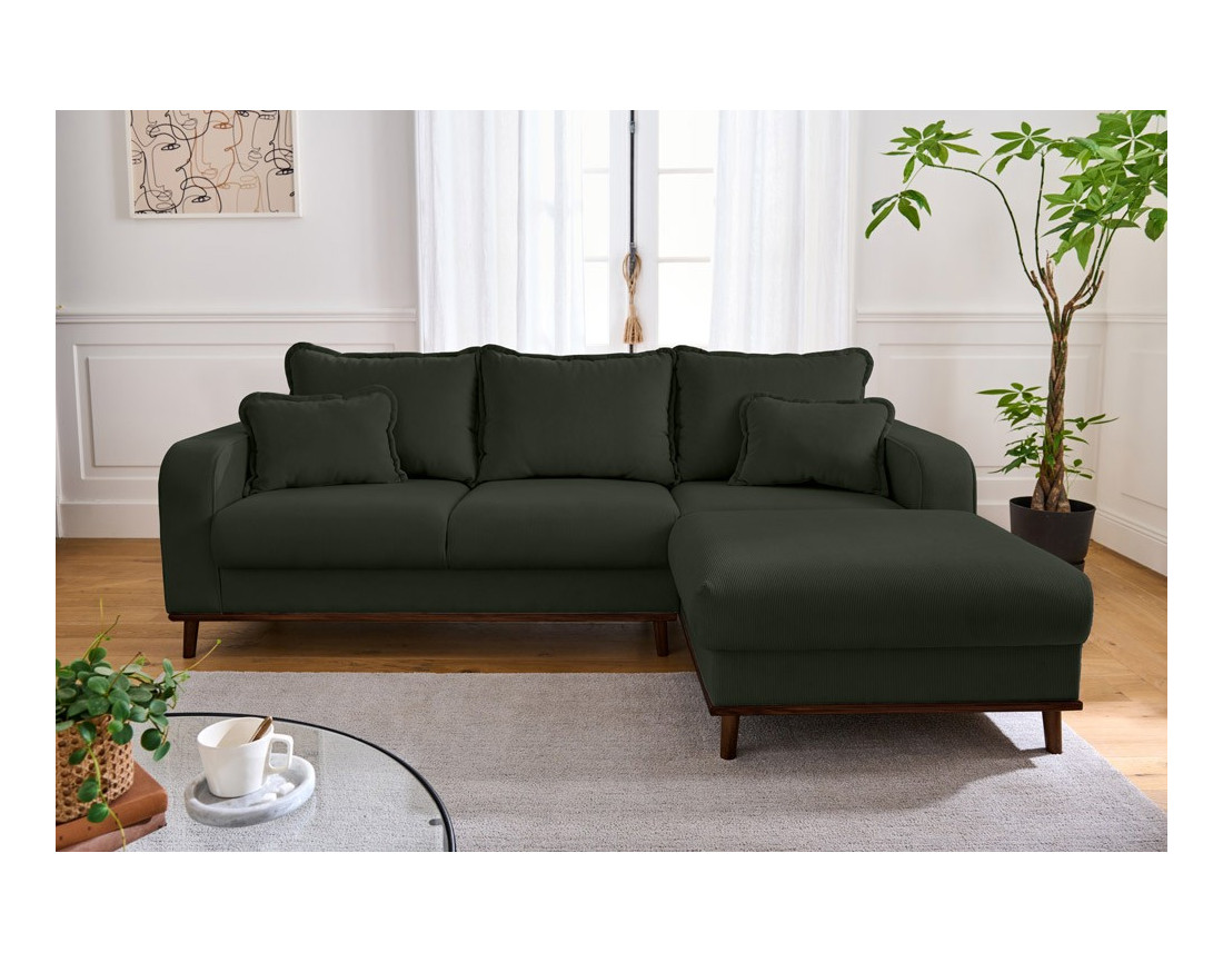 Canapé d'angle droit 4 places en velours côtelé Albane