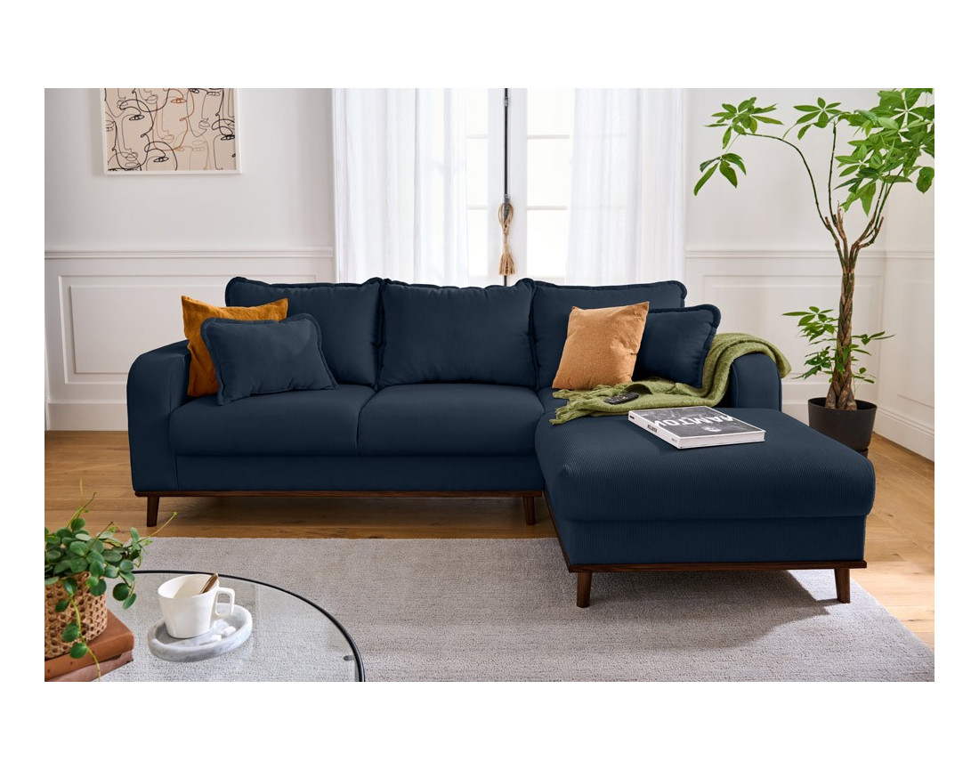 Canapé d'angle droit 4 places en velours côtelé Albane