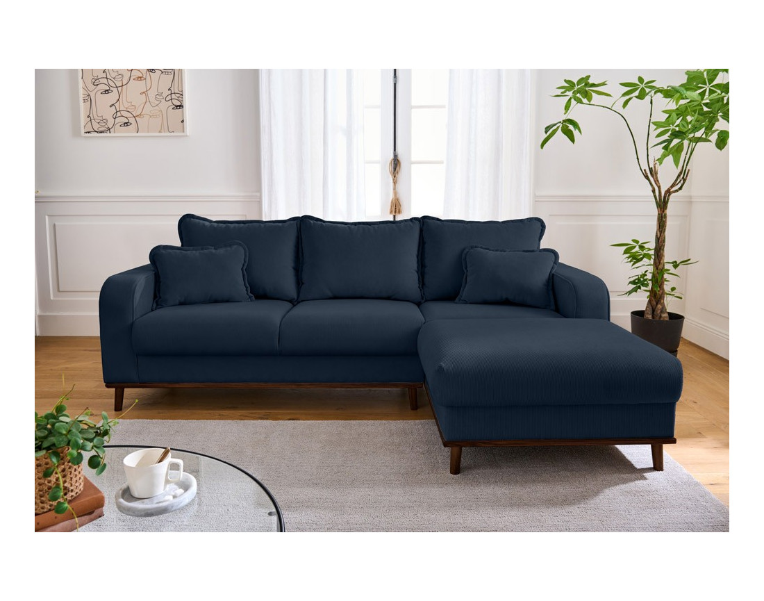 Canapé d'angle droit 4 places en velours côtelé Albane