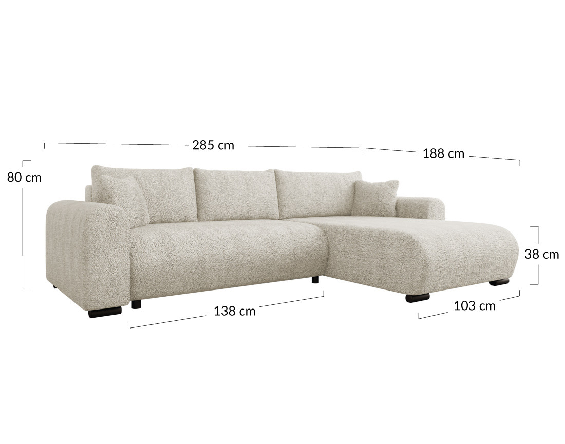 Canapé d'angle réversible 4 places convertible avec coffre en tissu bouclette Rosalie