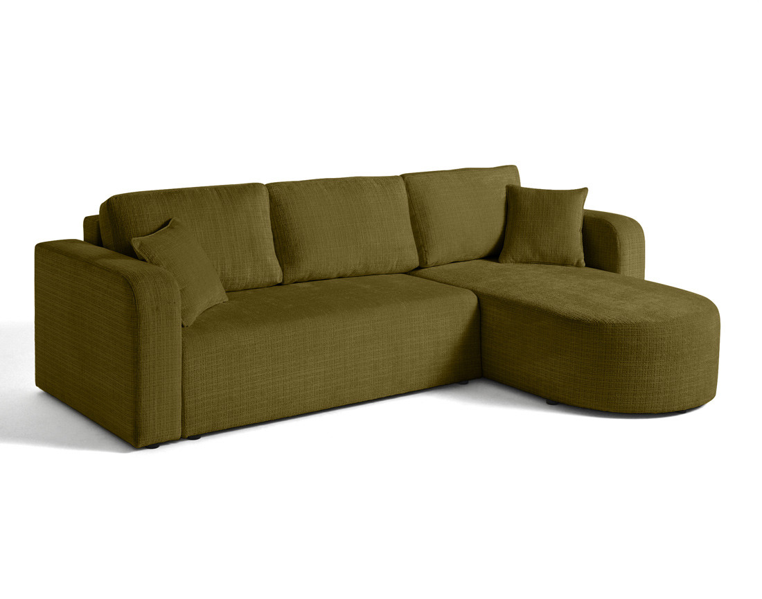 Canapé d'angle réversible 4 places convertible avec coffre en velours texturé Miro