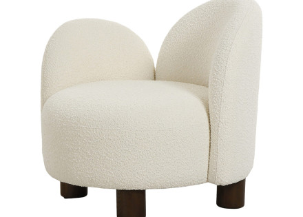 Fauteuil accoudoir gauche pieds en frêne massif en tissu bouclette Leonardo