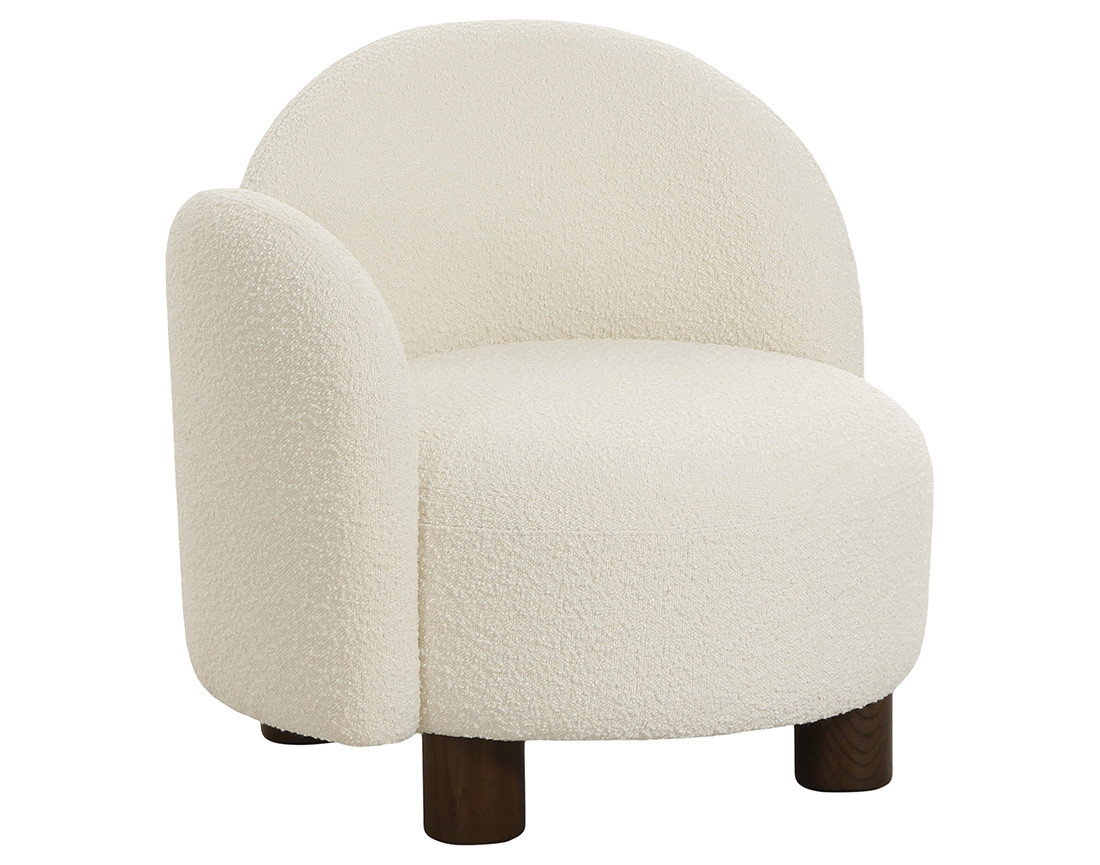 Fauteuil accoudoir gauche pieds en frêne massif en tissu bouclette Leonardo