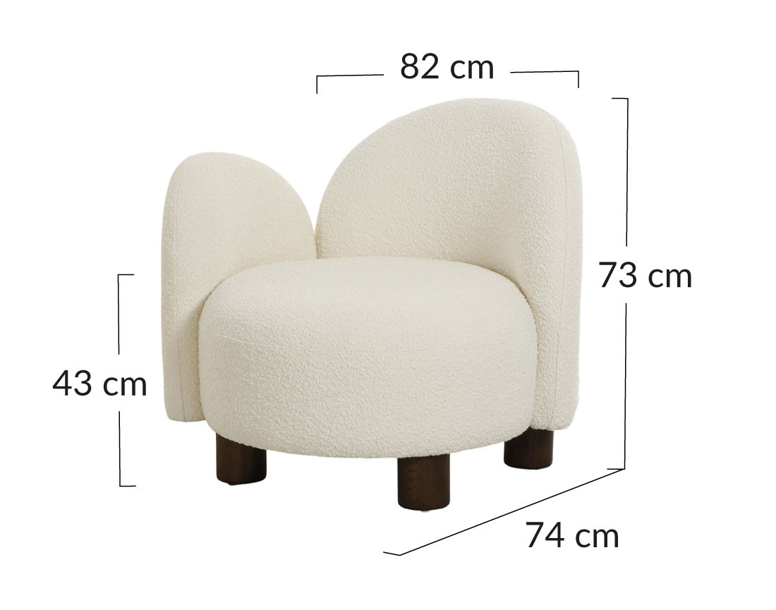 Fauteuil accoudoir gauche pieds en frêne massif en tissu bouclette Leonardo