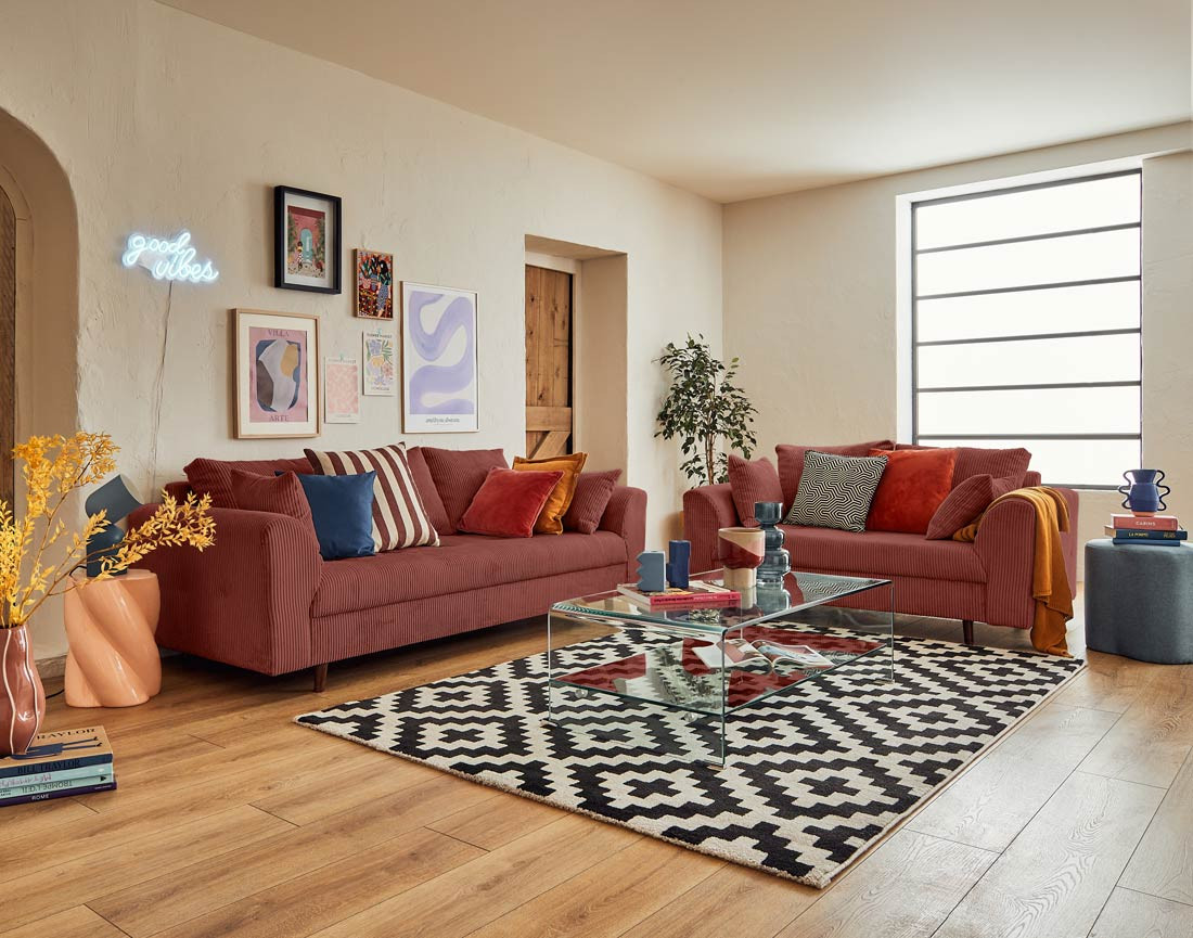 Canapé 3 places en velours côtelé Rune