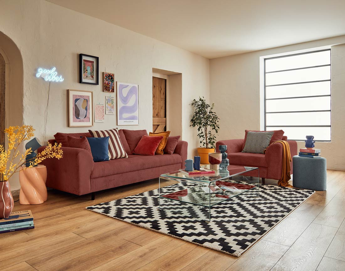 Canapé 3 places en velours côtelé Rune