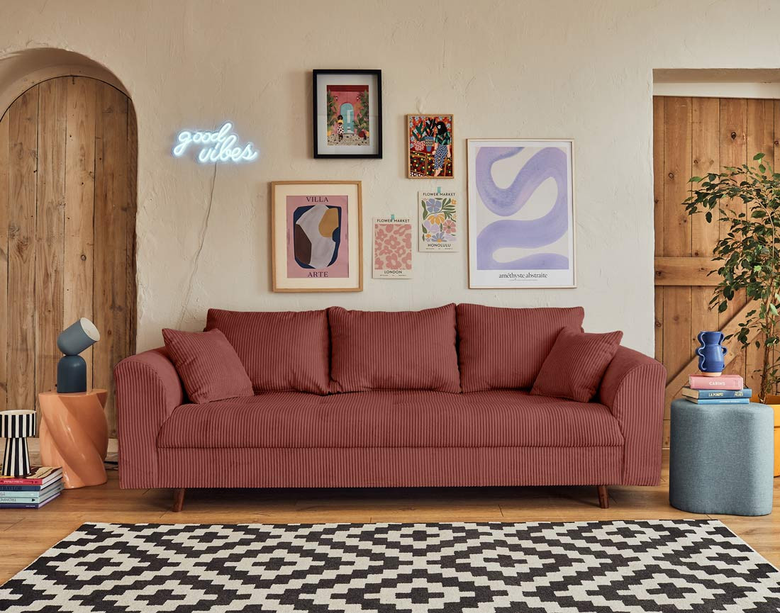 Canapé 3 places en velours côtelé Rune