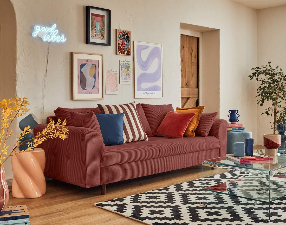 Canapé 3 places en velours côtelé Rune