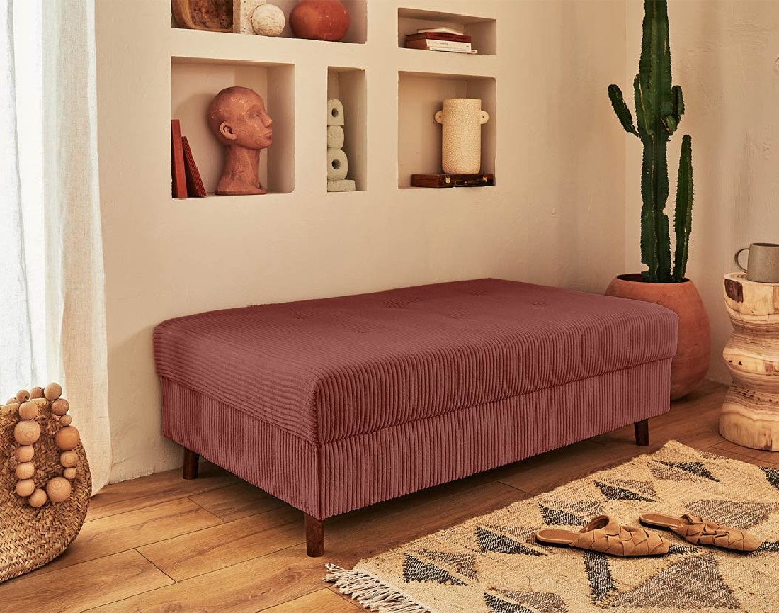 Canapé d'angle gauche - 4 places - avec pouf d'appoint - en velours côtelé - Rune