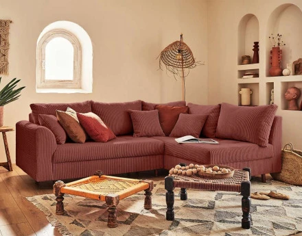 Canapé d'angle droit - 4 places - en velours côtelé - Rune