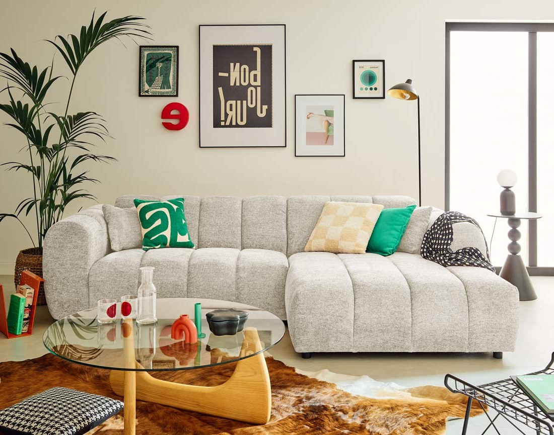 Canapé d'angle droit 4 places en tissu texturé Curtis